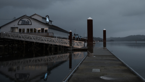 Picture of a seafood place taken from a nearby pier.